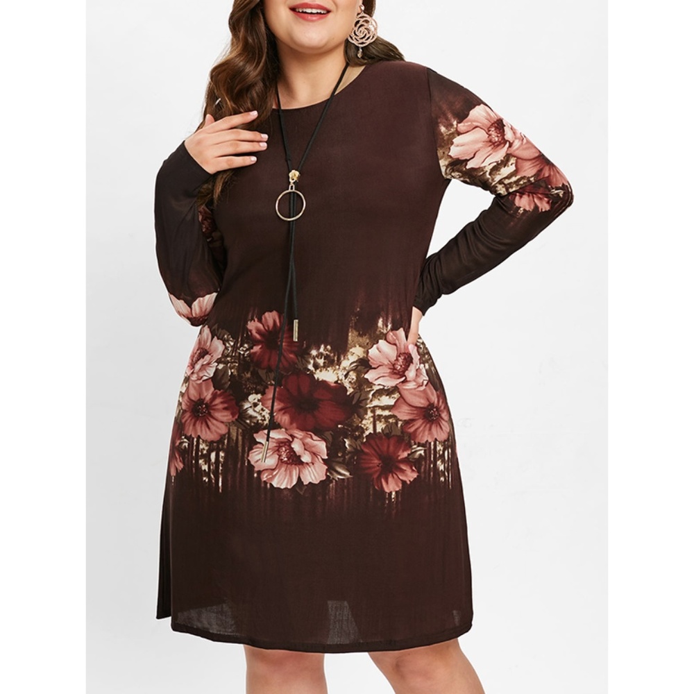 ☀ Floral Print Plus Size Knee Length Shift Dress ☀